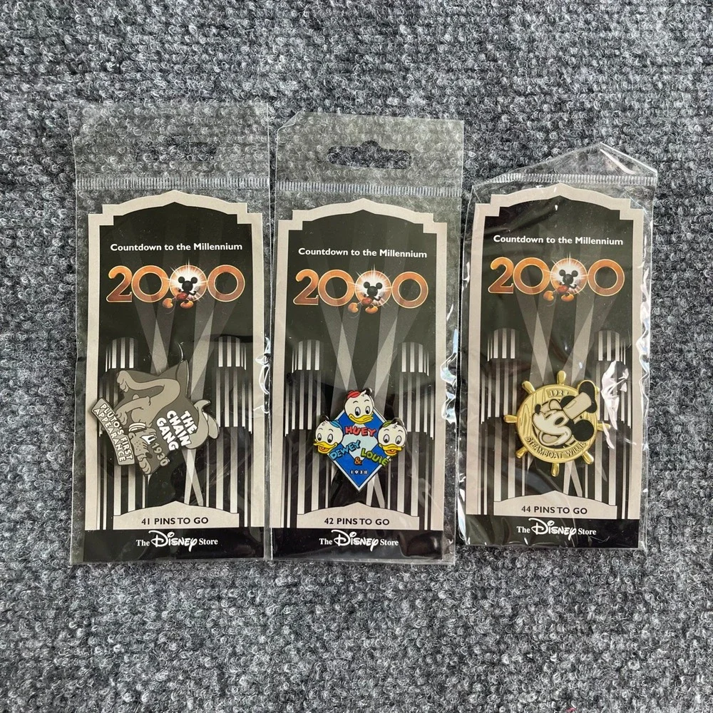 Disney Store Countdown to the Millennium Pin Set Steamboat Willie Pluto Huey 3pc
